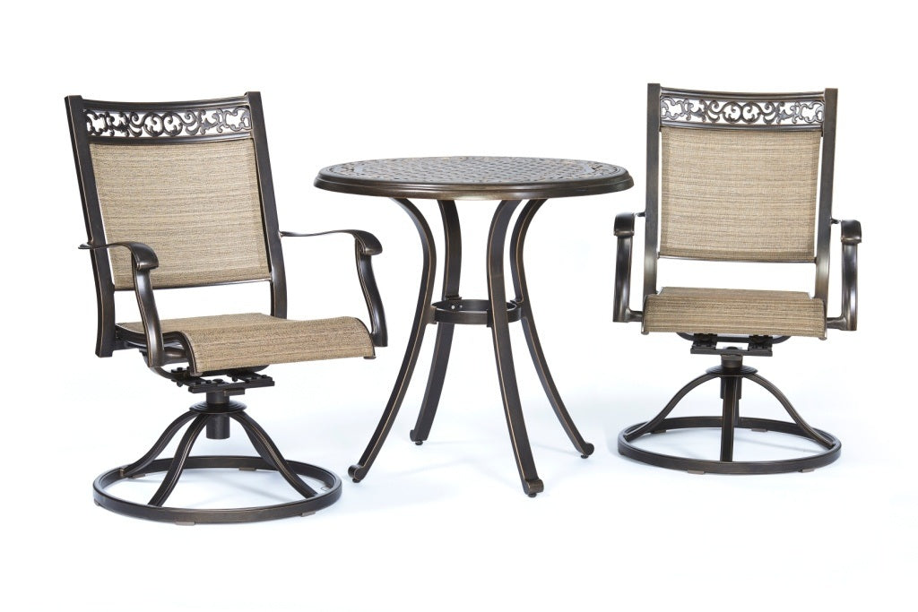 3 Piece Bistro Set, Cast Aluminum Dining Table Swivel Rocker Chairs Outdoor Patio Furniture