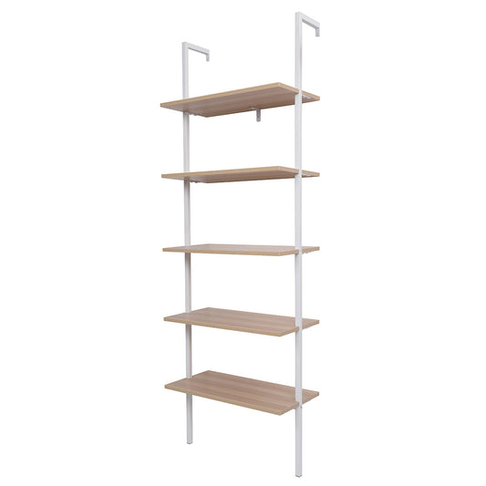 5-Shelf Wood Ladder Bookcase with Metal Frame