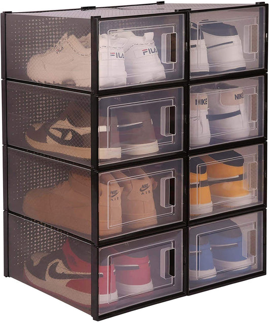 Foldable Sneaker Display Box, 8 Pack - (Clear/Black) X-Large