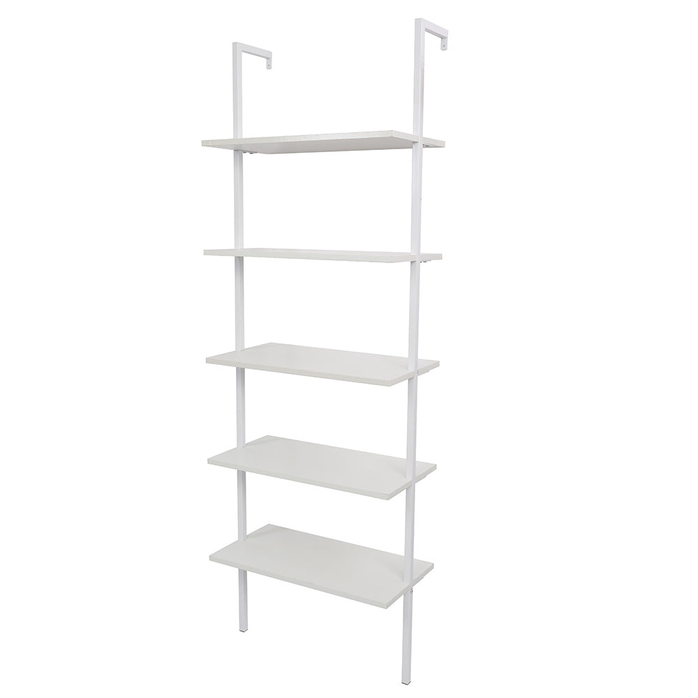 5-Shelf Wood Ladder Bookcase with Metal Frame