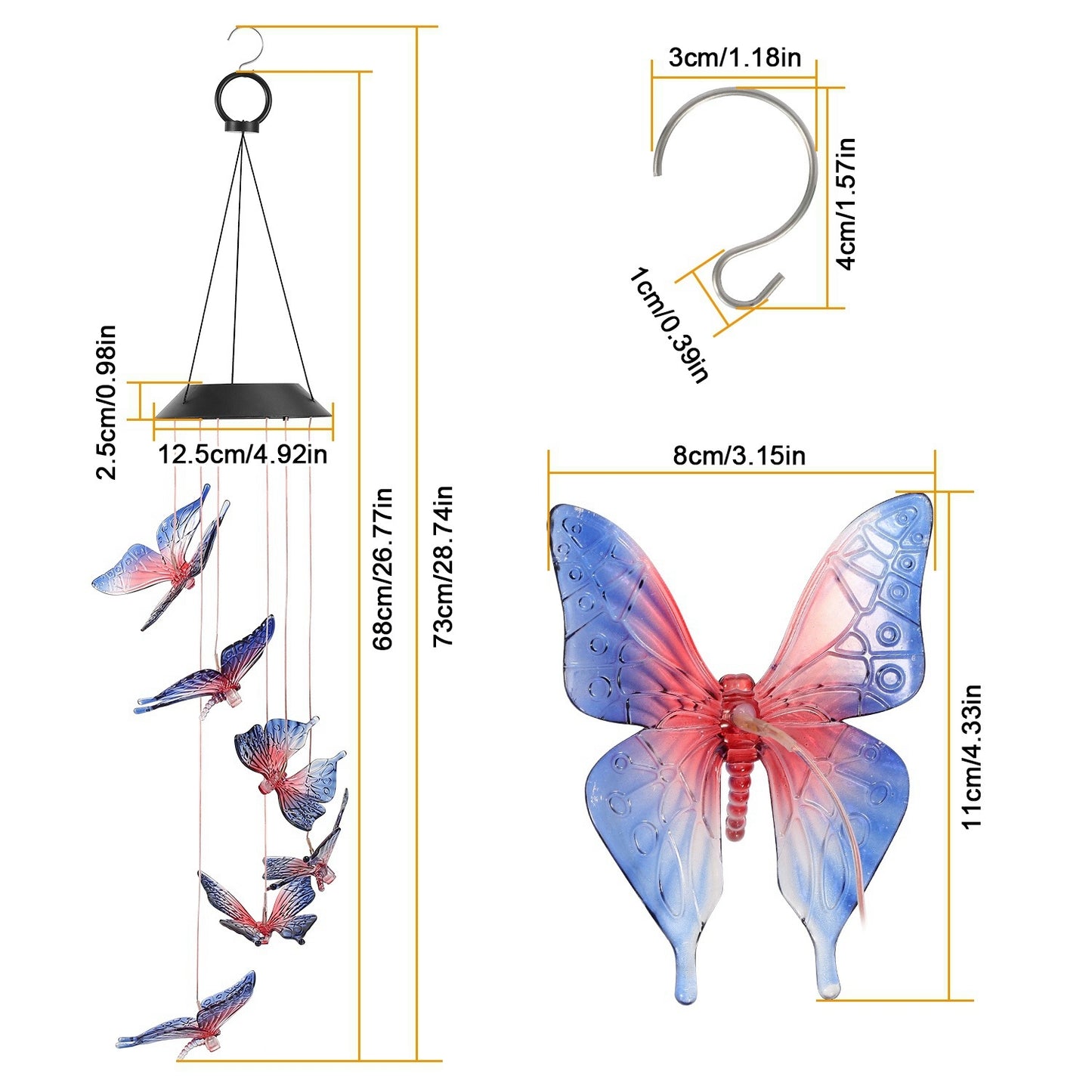 Solar LED Color Changing  Butterfly Wind Chimes