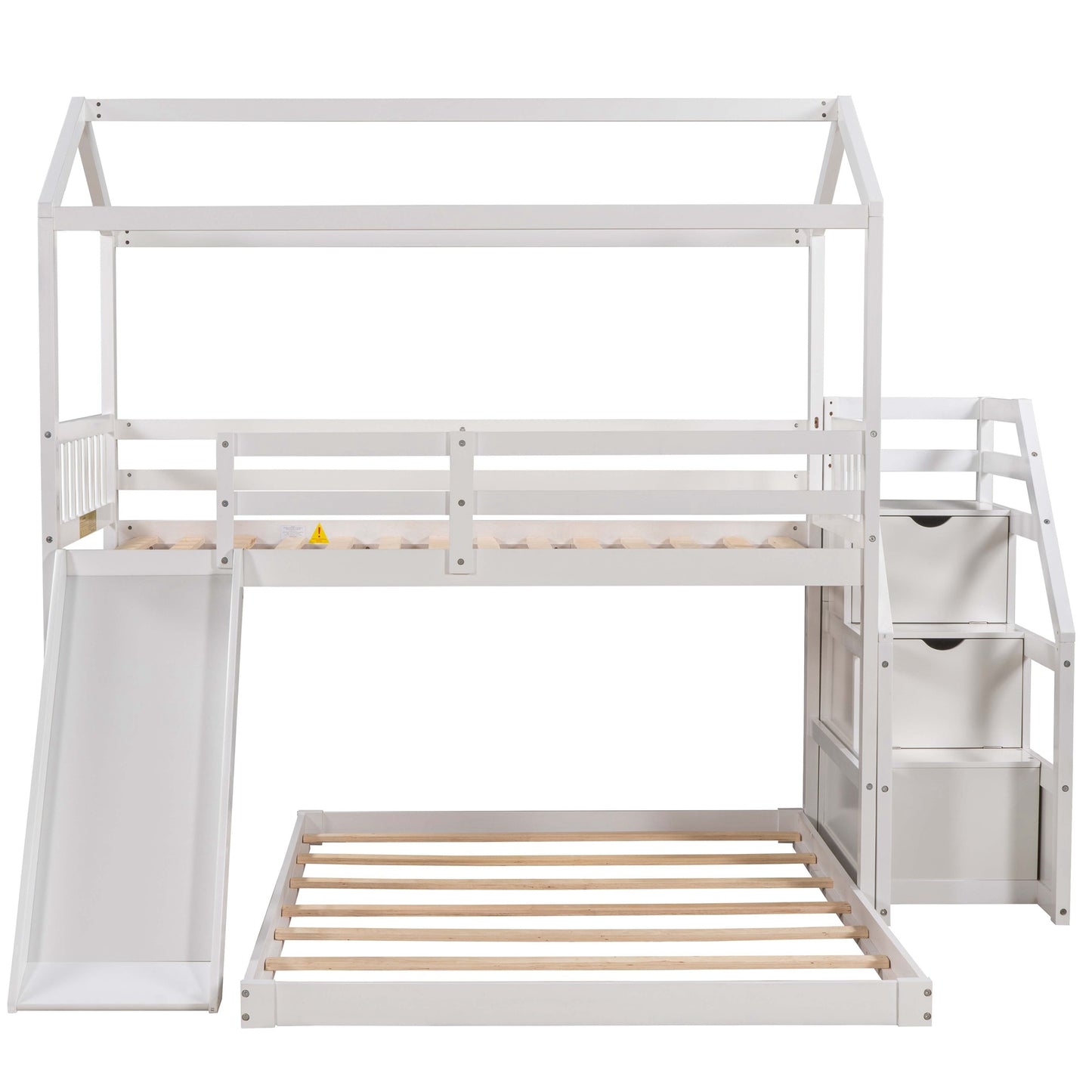 Twin over Full Sized Bunk Bed w/ Convertible Slide & Storage Staircase