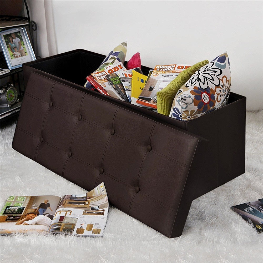 43 In. Faux Leather Folding Storage Ottoman