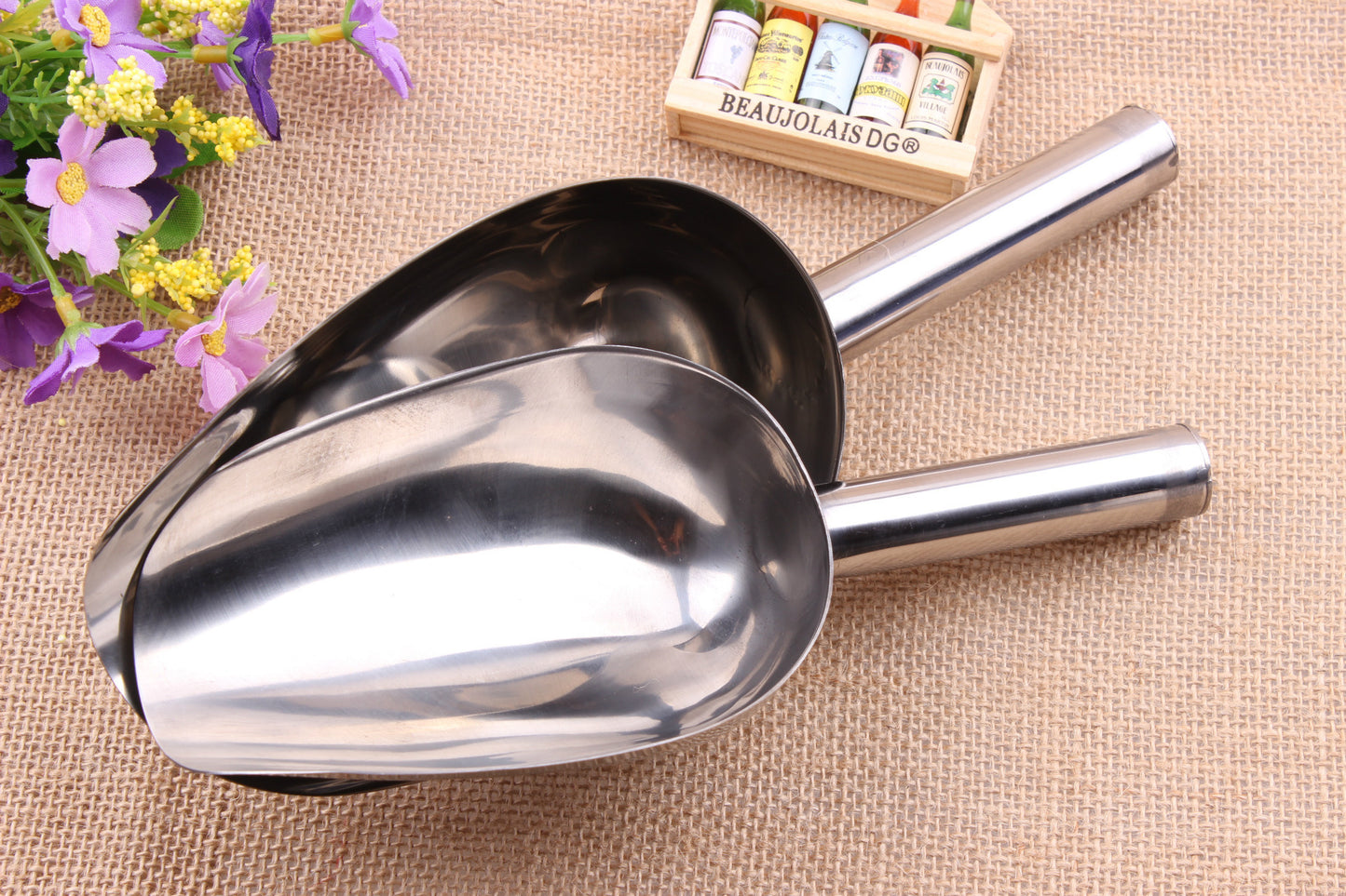 Multipurpose 2 PCS Stainless Steel Small and Large Ice Scooper for Freezer Ice Machine Maker Candy Scoop Flour Spoon Shovel Ice Cream Scoop Antique Ice Cream Scoop Coffee Bean Scoop Rice Shovel