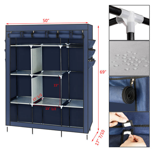 69" Wardrobe Portable Closet Storage Organizer Clothes Non-woven Fabric Wardrobe