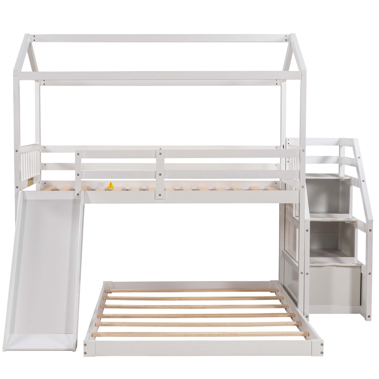 Twin over Full Sized Bunk Bed w/ Convertible Slide & Storage Staircase