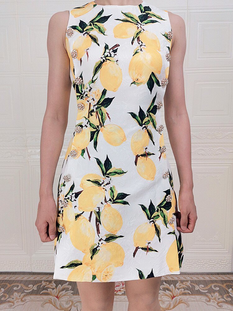 Vintage Lemon Print Mini Dress