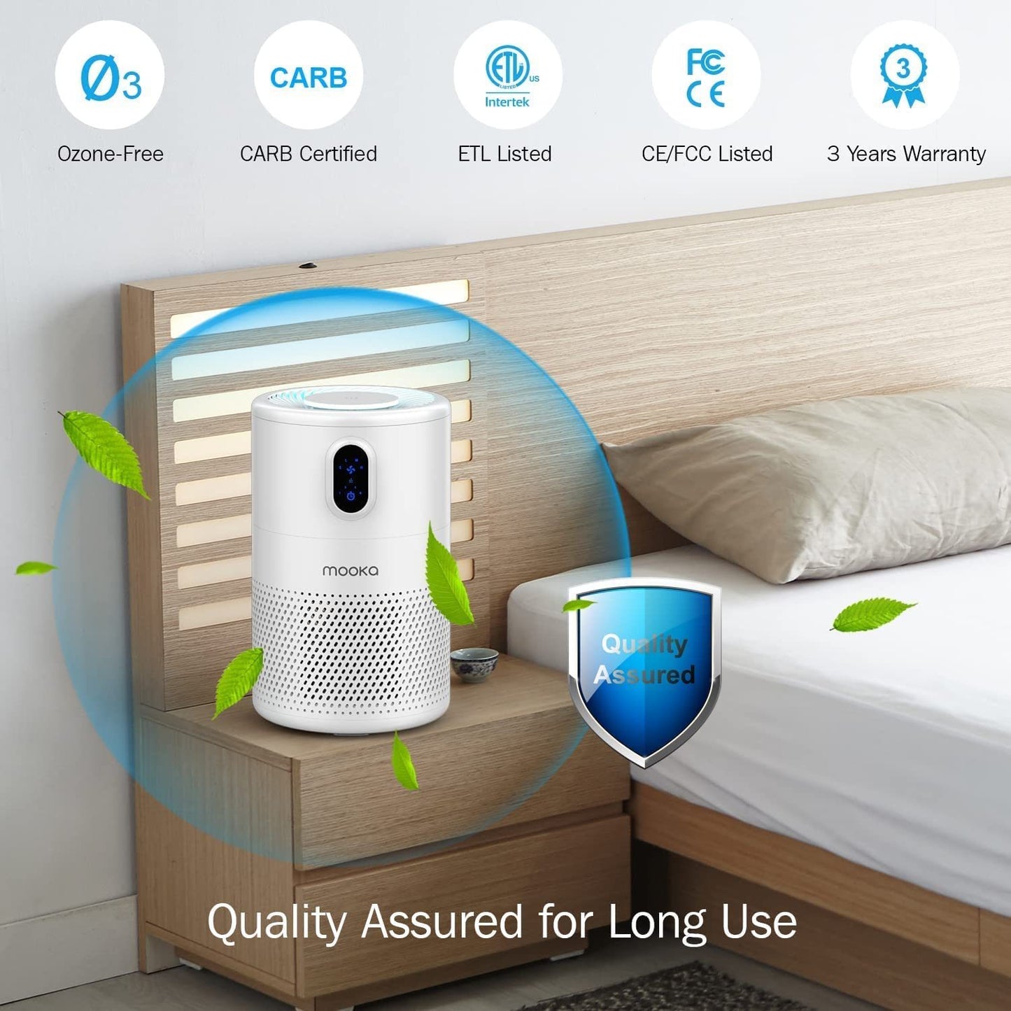 True HEPA Air Purifier for Large Room Up To 430ft², Remove Allergens, Ozone Free, Night Light