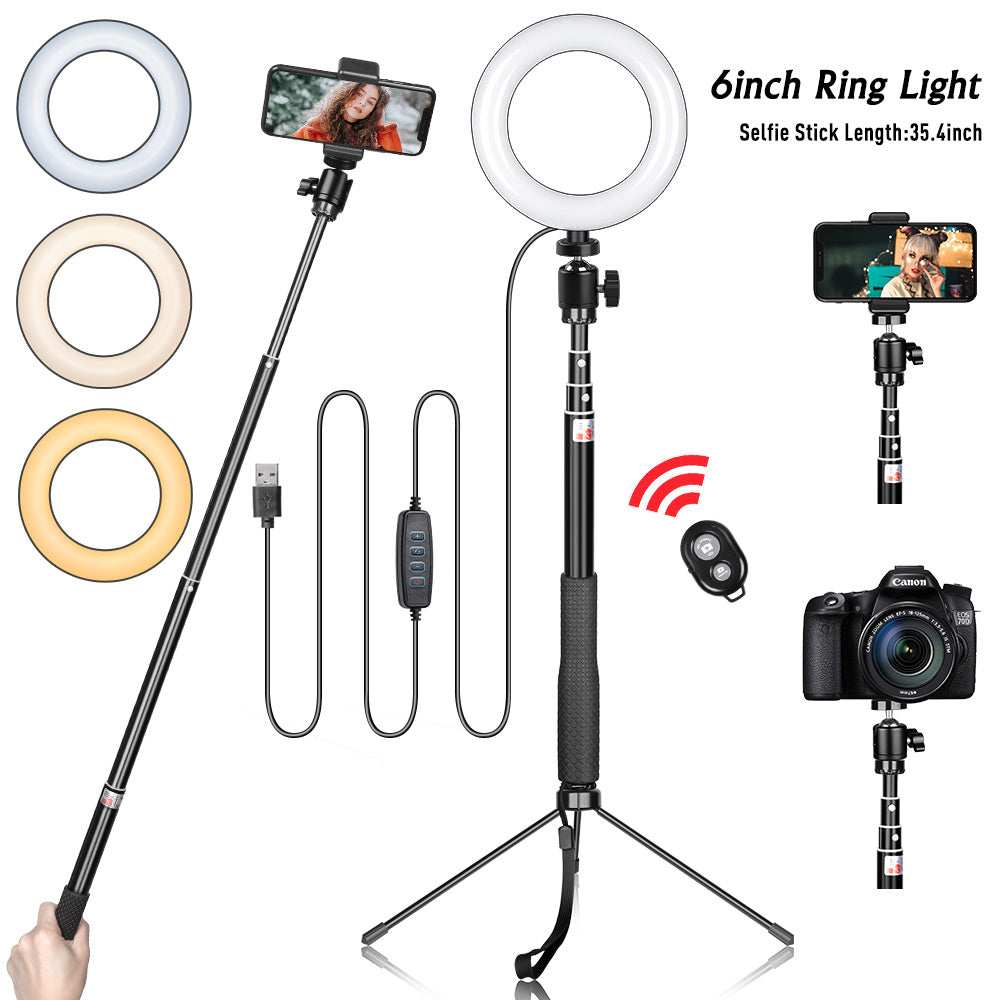 6 inch Ring Light w/ Gimbal Iron Metal Bracket Selfie Stick & Bluetooth Set