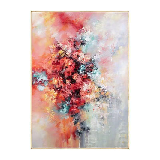 Modern Artist Painted Abstract Brilliant Red Flowers Oil Painting On Canvas Frameless Picture