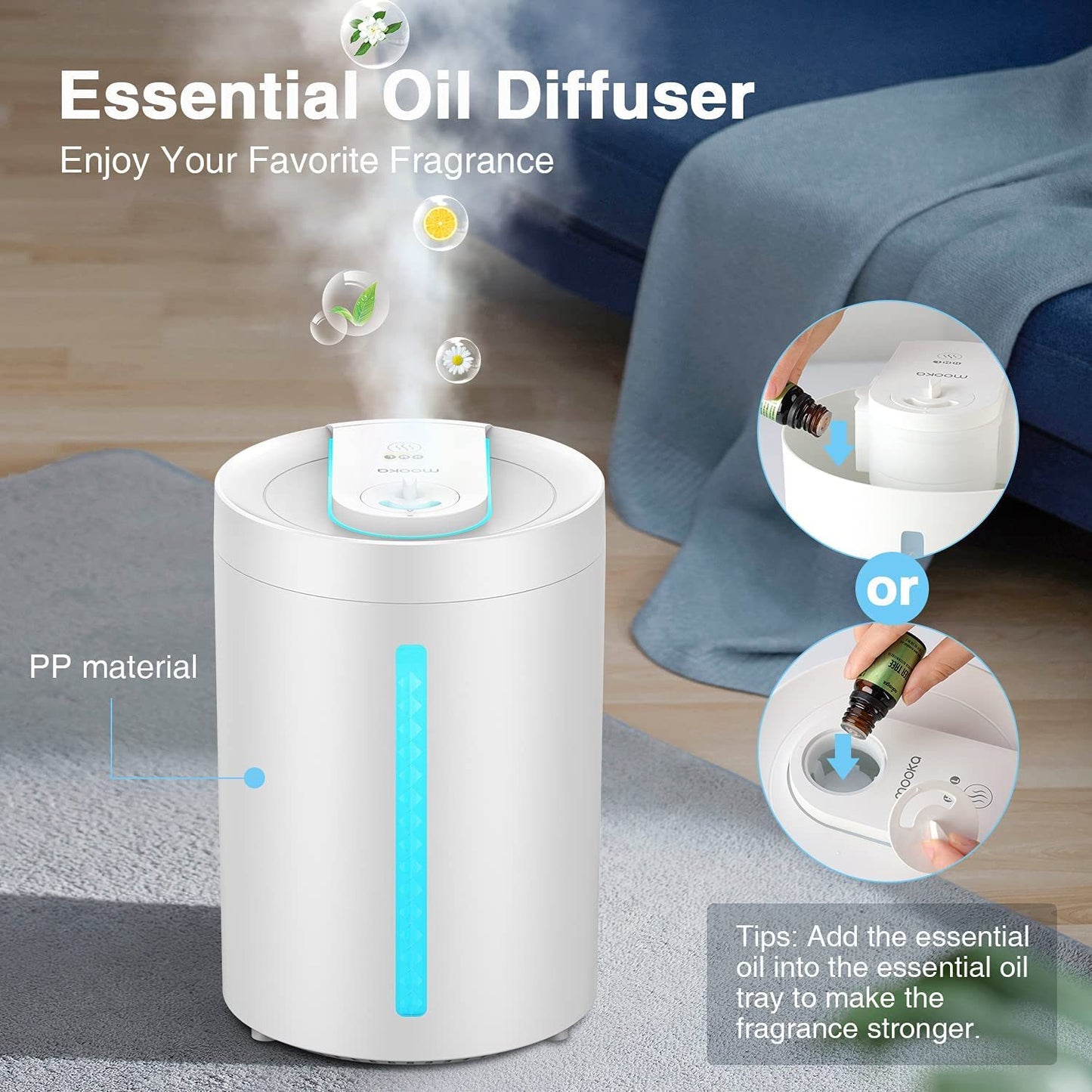 MOOKA Cool Mist Humidifier, 2-in-1 Top Fill Humidifier