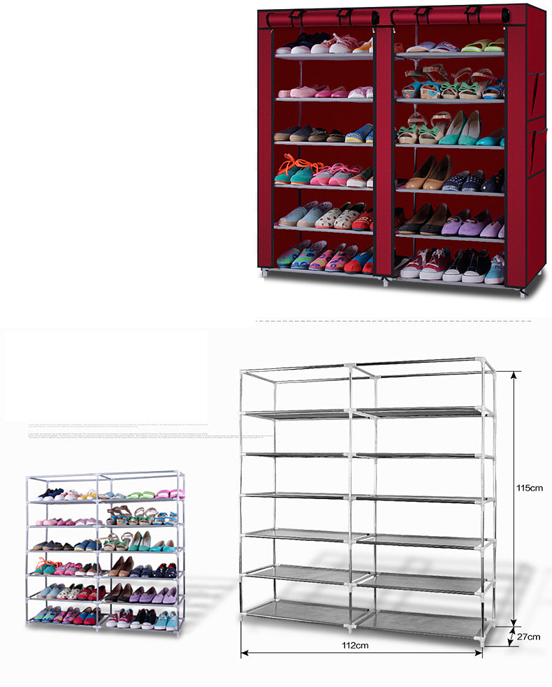 Portable Shoe Rack with Non-Woven Fabric-6-Row, 2-Column, 12 Lattices