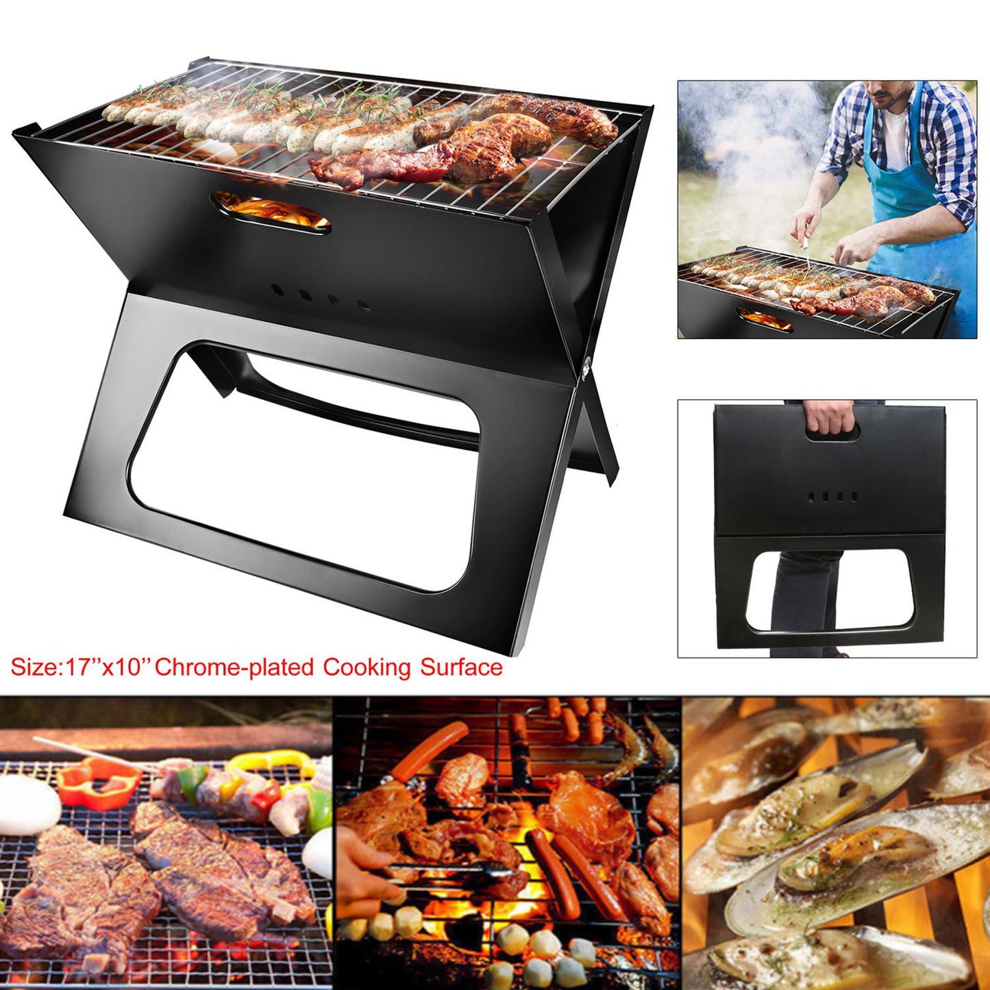 Foldable BBQ Barbecue Charcoal Grill  (for Home and Travel)