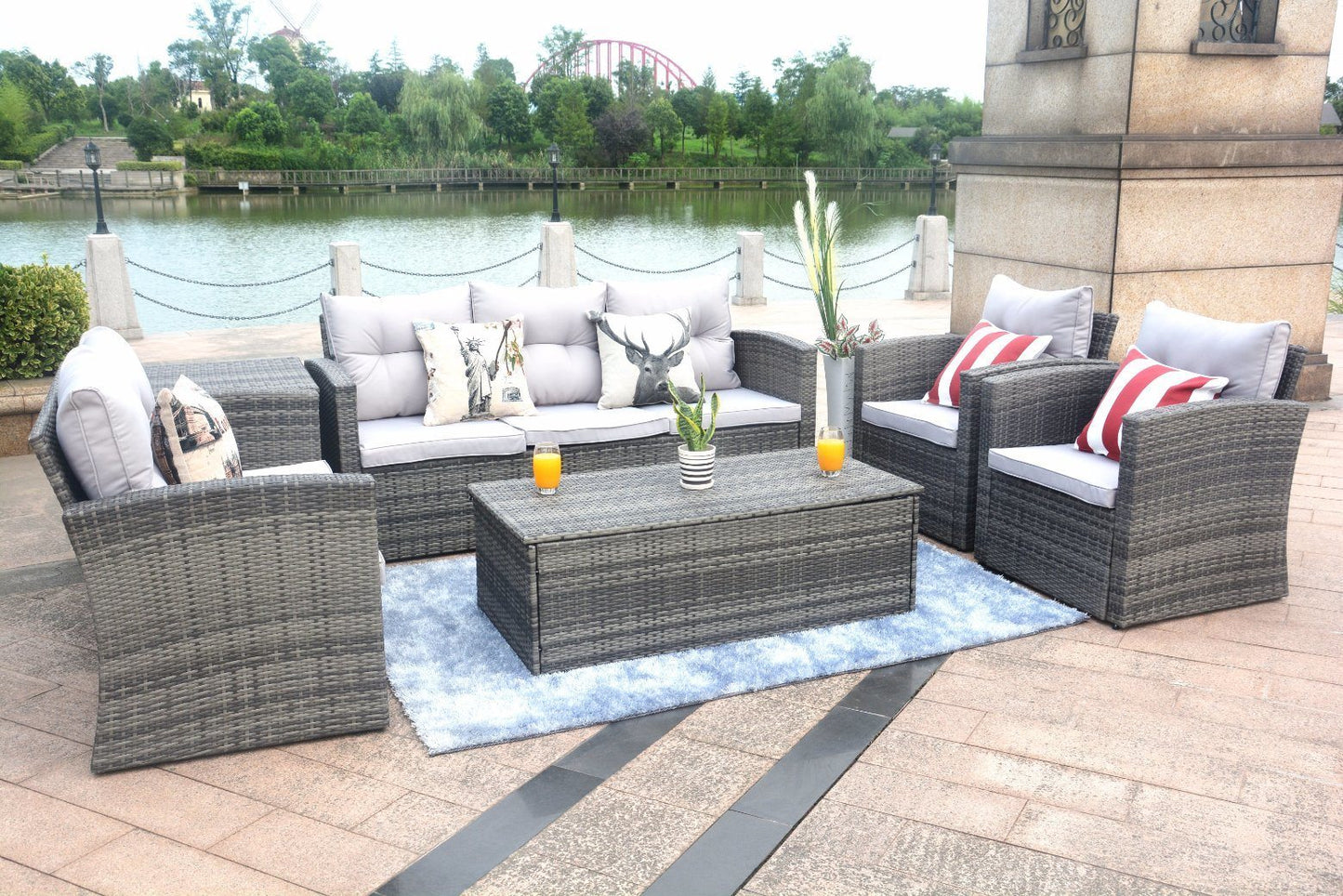 6PCS Reconfigurable Stylish Patio Sofa Set  With Seat Cushion