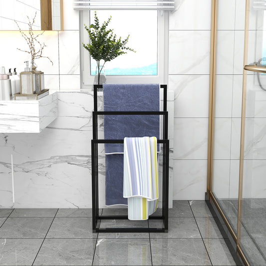 Metal Freestanding Towel Rack 3 Tiers Hand Towel Holder Organizer for Bathroom Accessories, Black