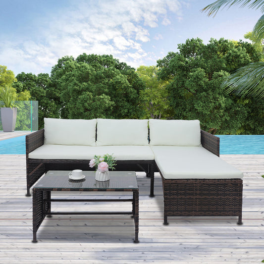 3pcs Combination Rattan Sofa Set (1 Double Seat 1 Chaise Seat 1 Coffee Table)