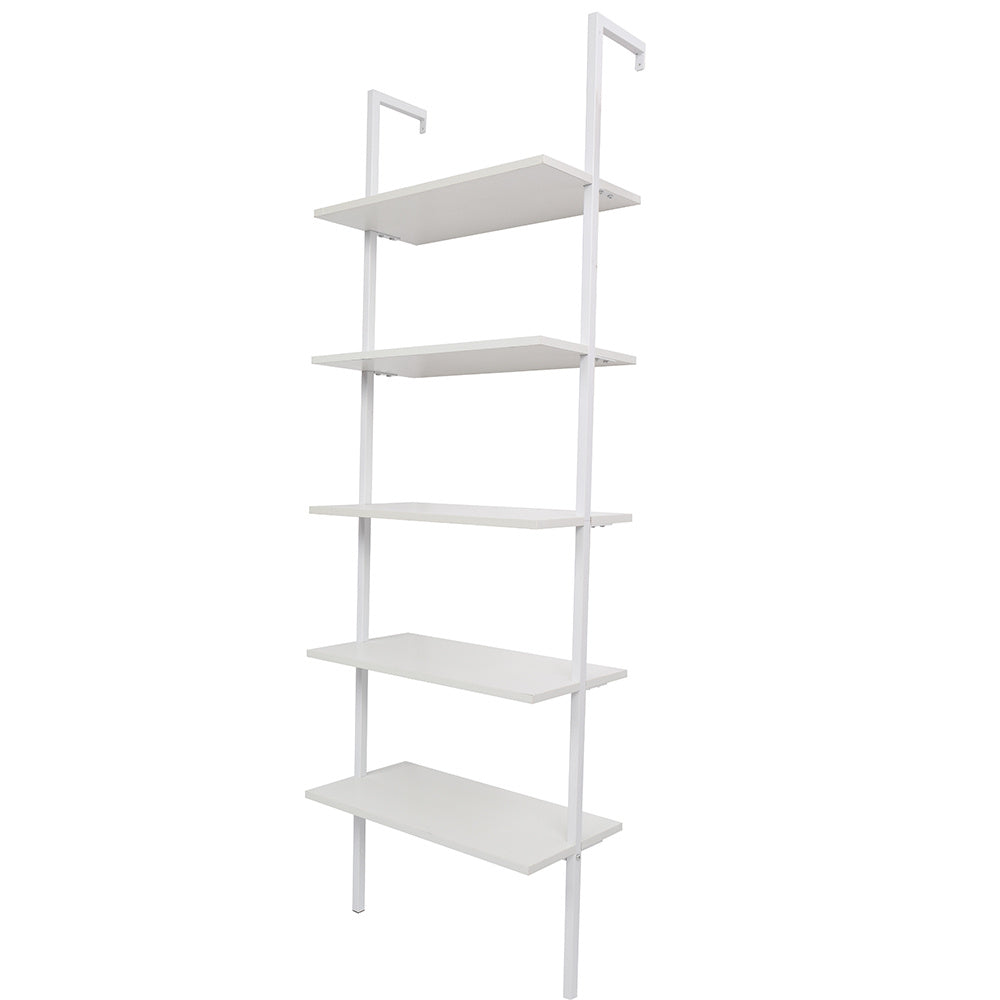 5-Shelf Wood Ladder Bookcase with Metal Frame