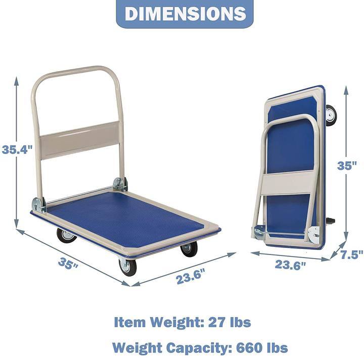 Heavy Duty Flatbed Dolly Cart, 660 lbs. Capacity