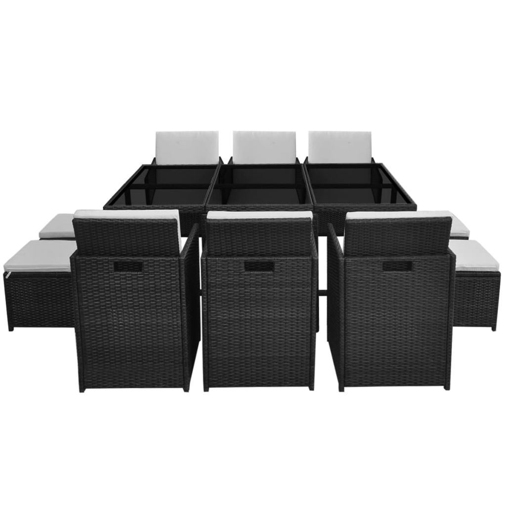 11 Piece Outdoor Dining Set with Cushions Poly Rattan Black