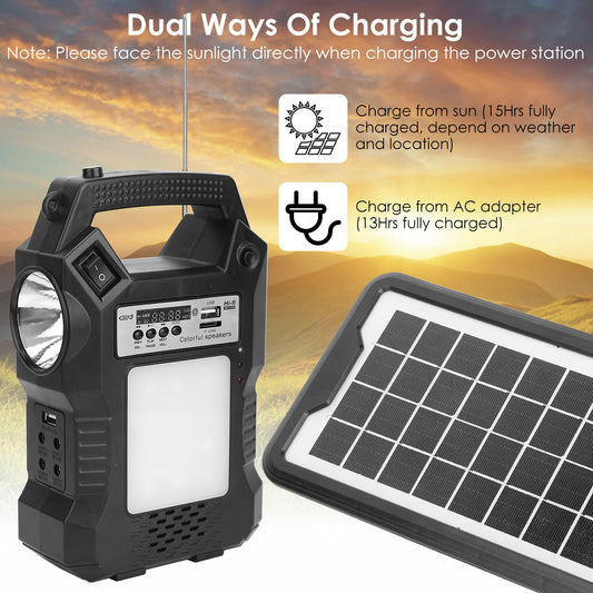 Portable Solar Power Station w/ Backup Power Bank & 3 Lighting Bulbs