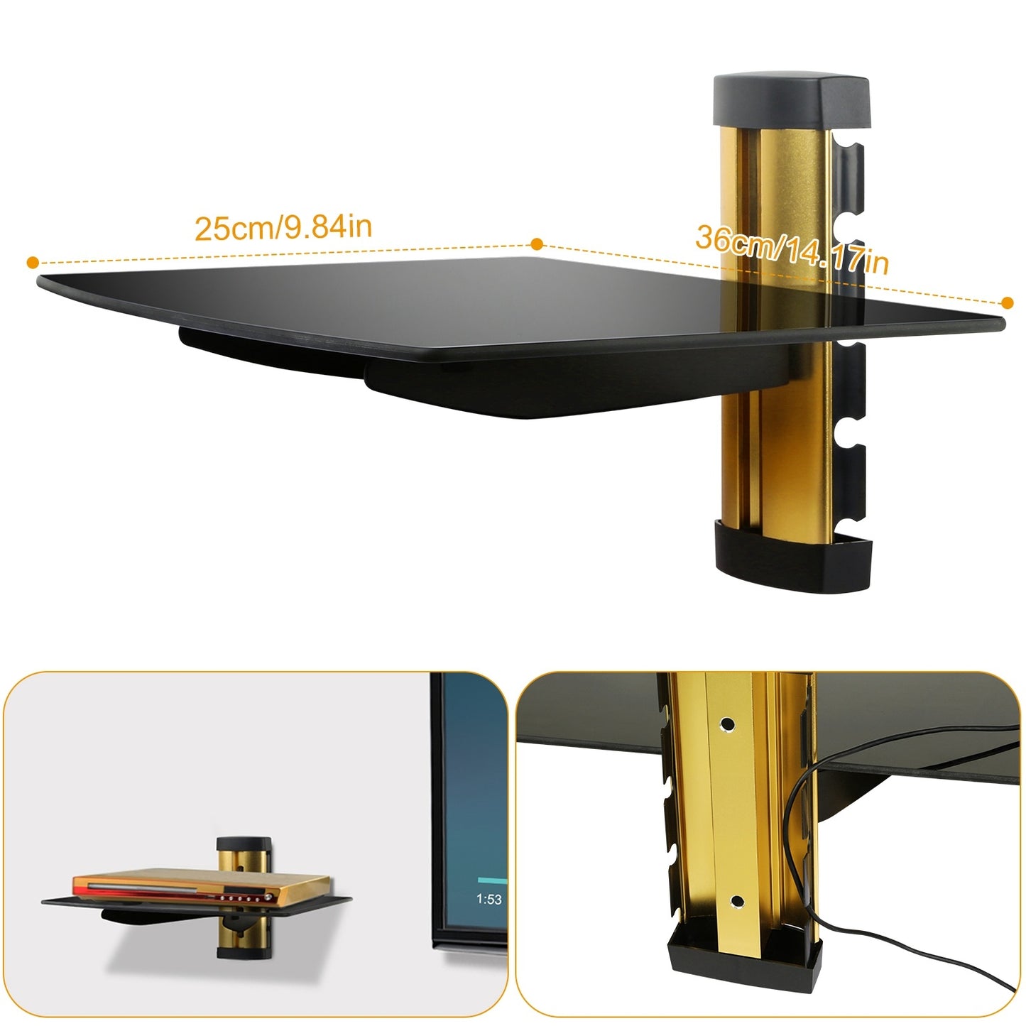 Floating Wall Mounted Tempered Glass Shelf