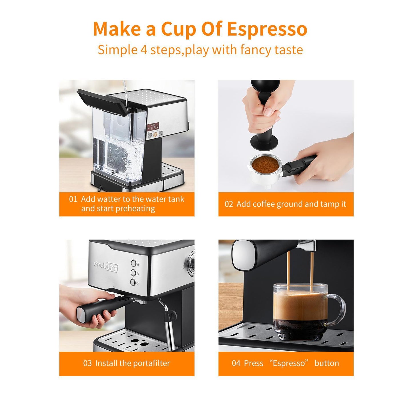 20 Bar Espresso Maker w/ 950W Detachable frothing nozzle