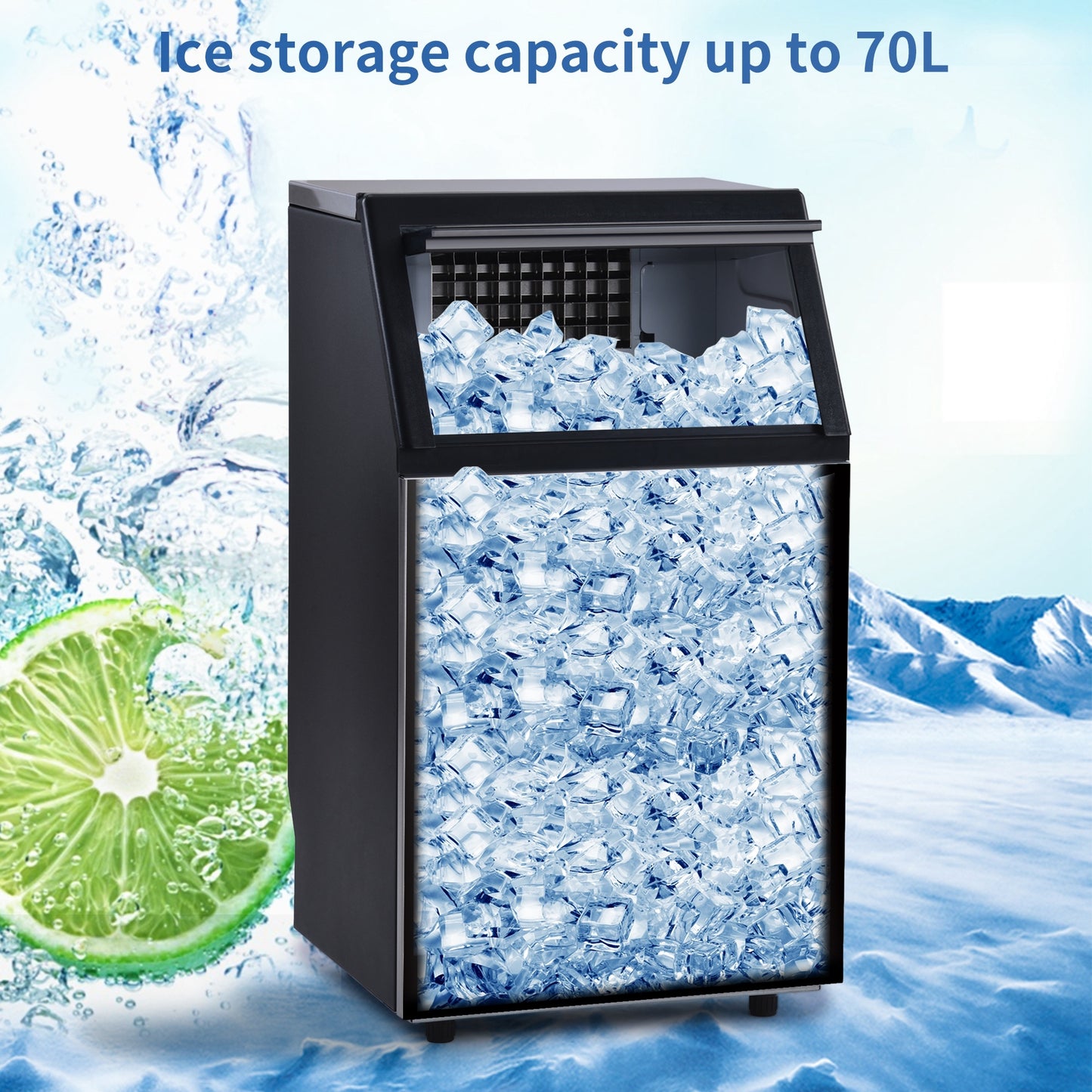 Freestanding Commercial Ice Maker Machine 66LBS/24H, Auto-Clean Built-in Automatic Water Inlet