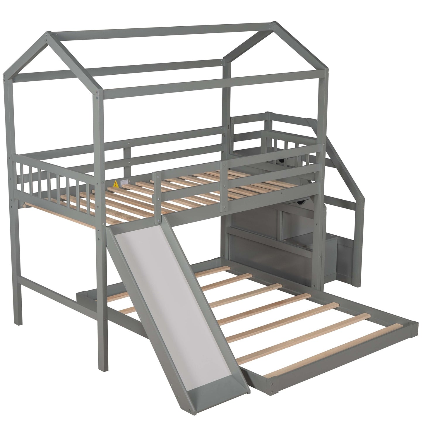 Twin over Full Sized Bunk Bed w/ Convertible Slide & Storage Staircase