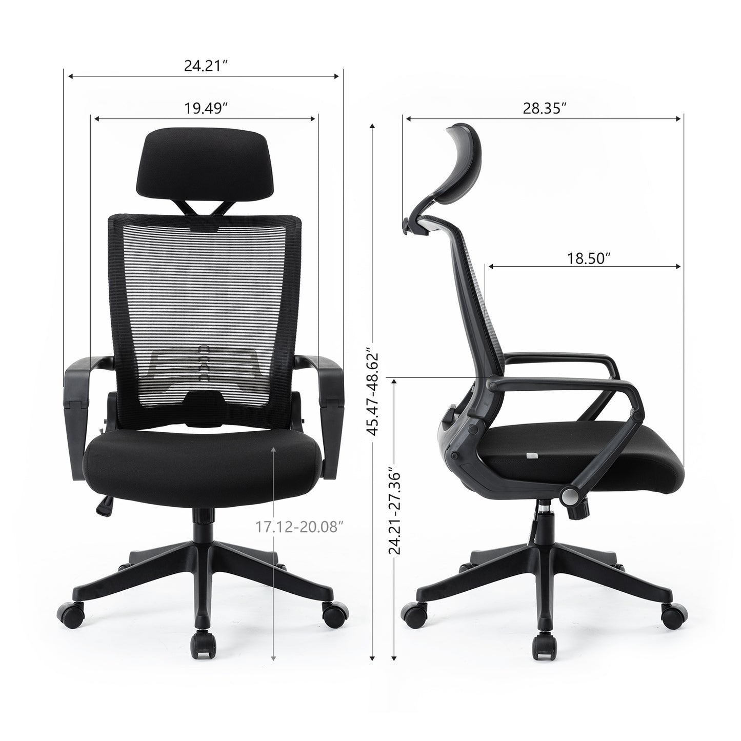 Mesh Office Chair Adjustable Headrest w/ Arms & Lumbar Support