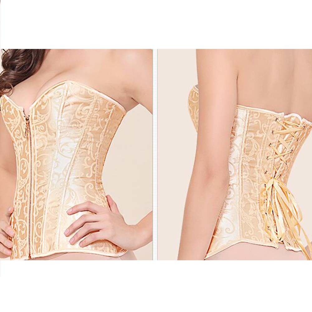 Jacquard Overbust Lace Up Corset Bustier Top (Gold)