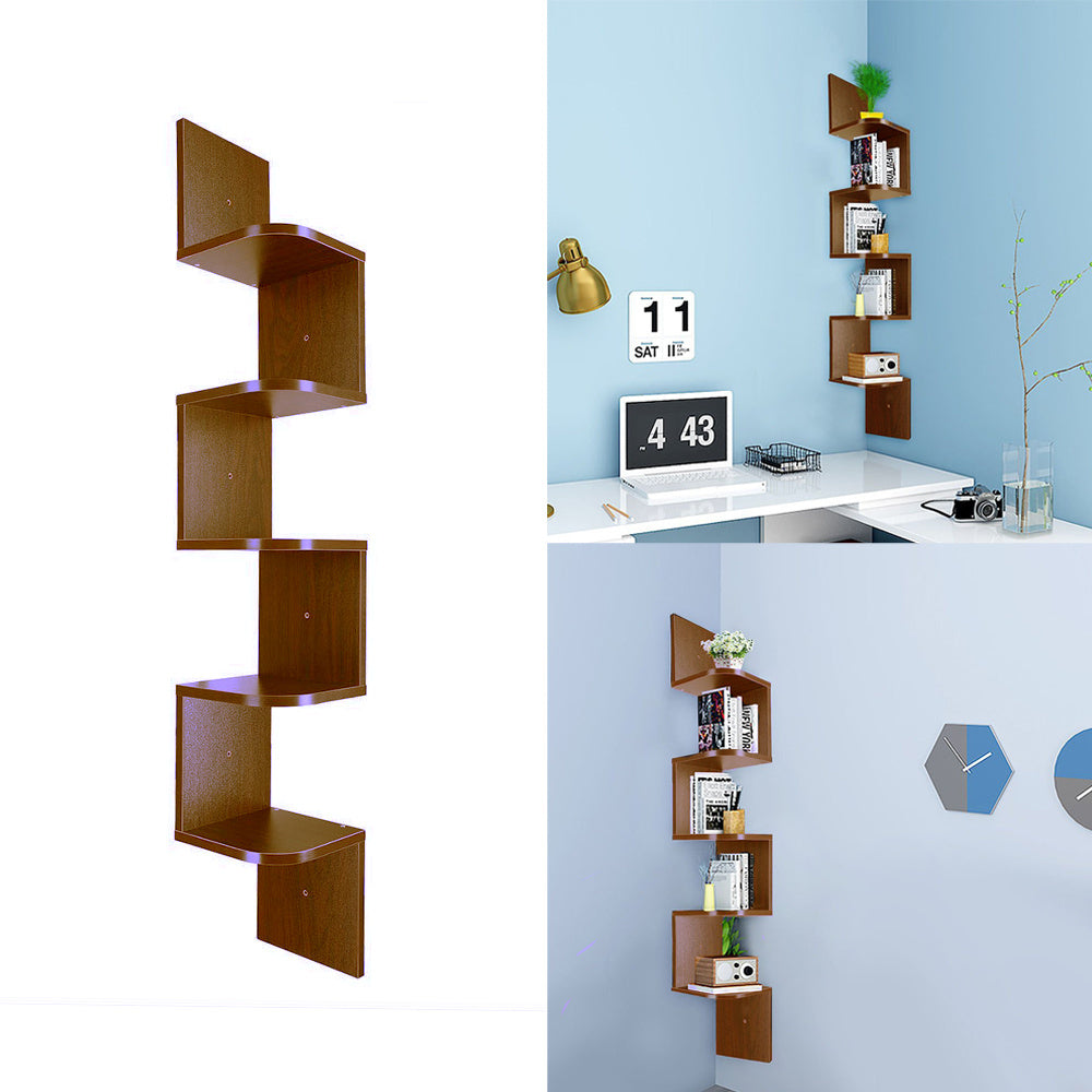 5 Tier Wooden Zig Zag Corner Shelves  w/Mount Rack