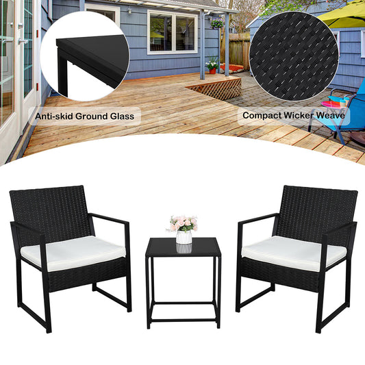 3 Pieces Outdoor Wicker Patio Furniture Set w/ Coffee Table