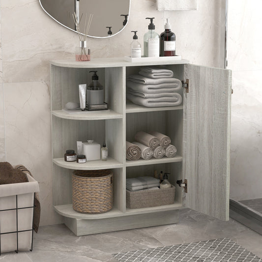 Open Style Shelf Cabinet w/ Adjustable Plates (Gray/Oak)