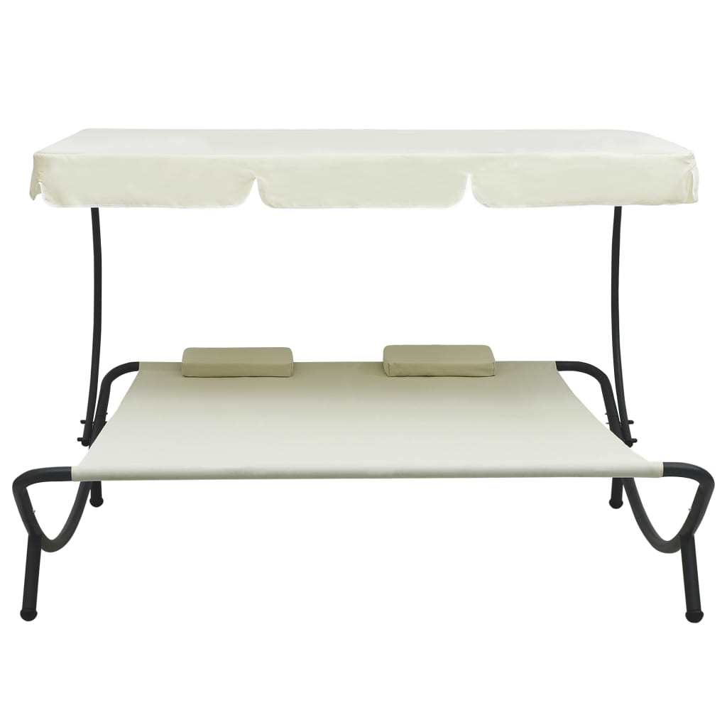 Outdoor Lounge Bed with Canopy and Pillows Cream White