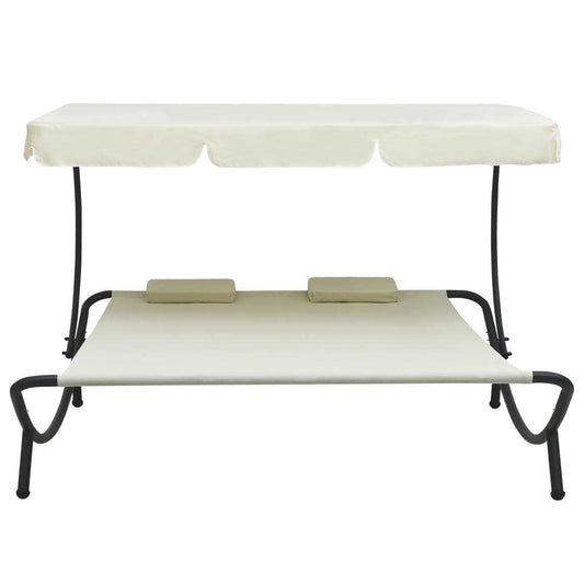 Outdoor Lounge Bed with Canopy and Pillows Cream White