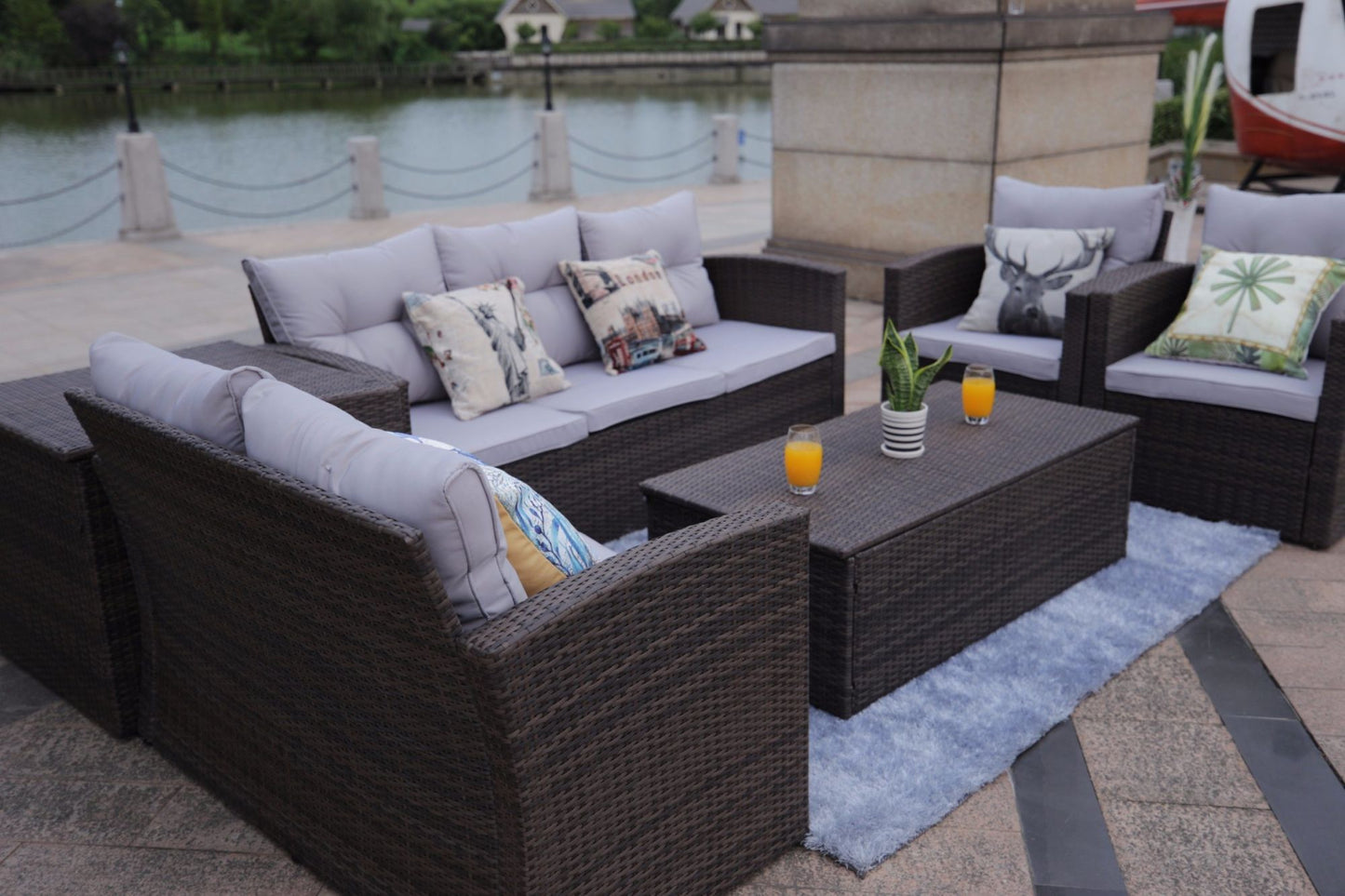 6PCS Reconfigurable Stylish Patio Sofa Set  With Seat Cushion