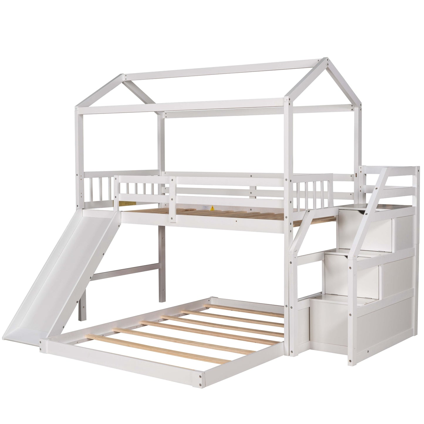 Twin over Full Sized Bunk Bed w/ Convertible Slide & Storage Staircase