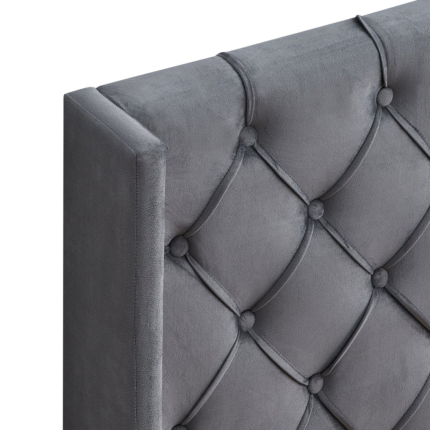 Strong Wood Upholstered Bed-Dark Gray Velvet (Queen)