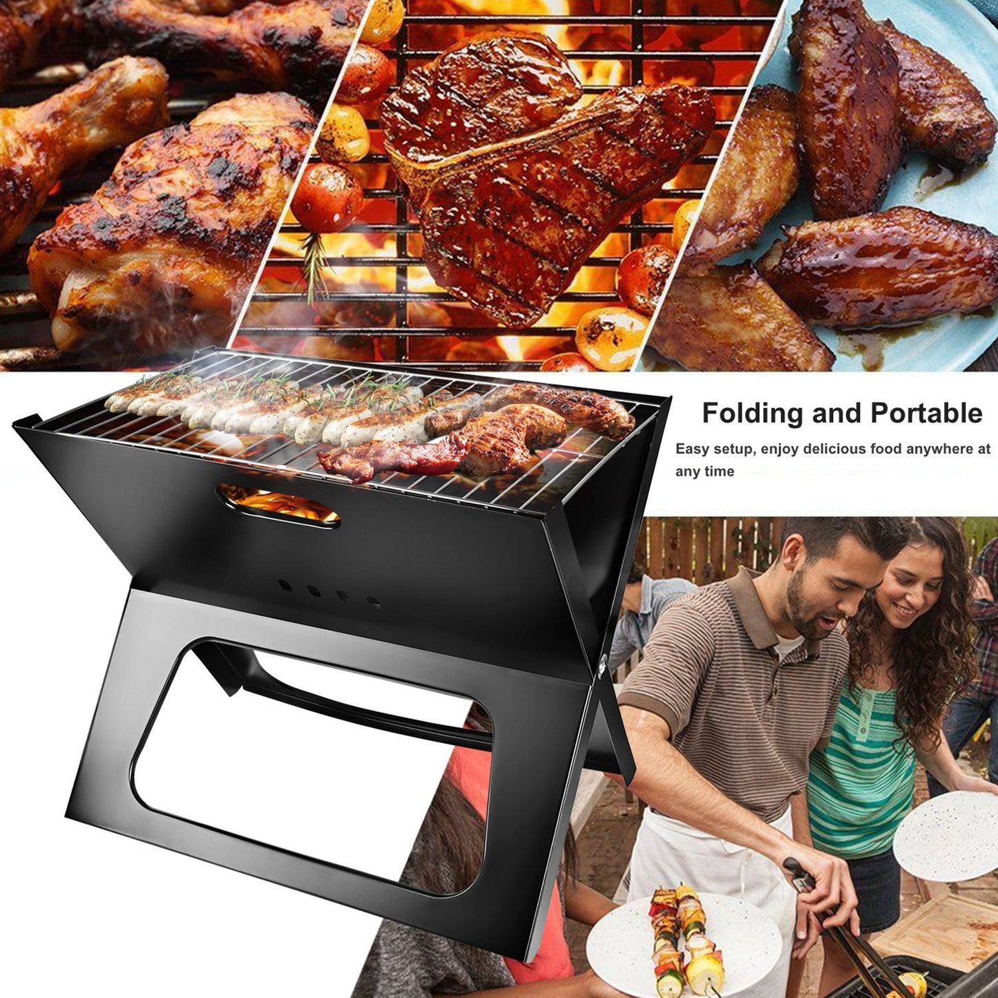 Foldable BBQ Barbecue Charcoal Grill  (for Home and Travel)