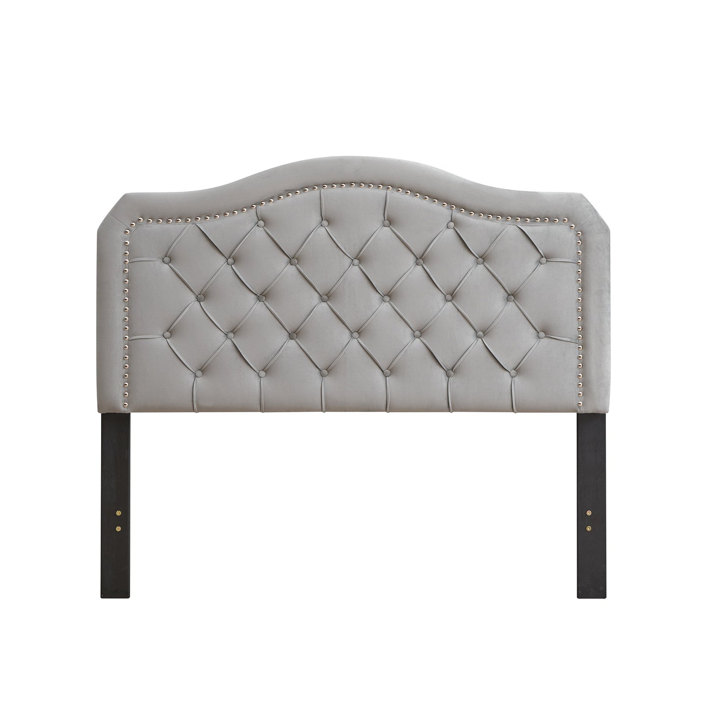 Upholstered Bed Button Tufted with Curve Design- Gray Velvet  (Queen)