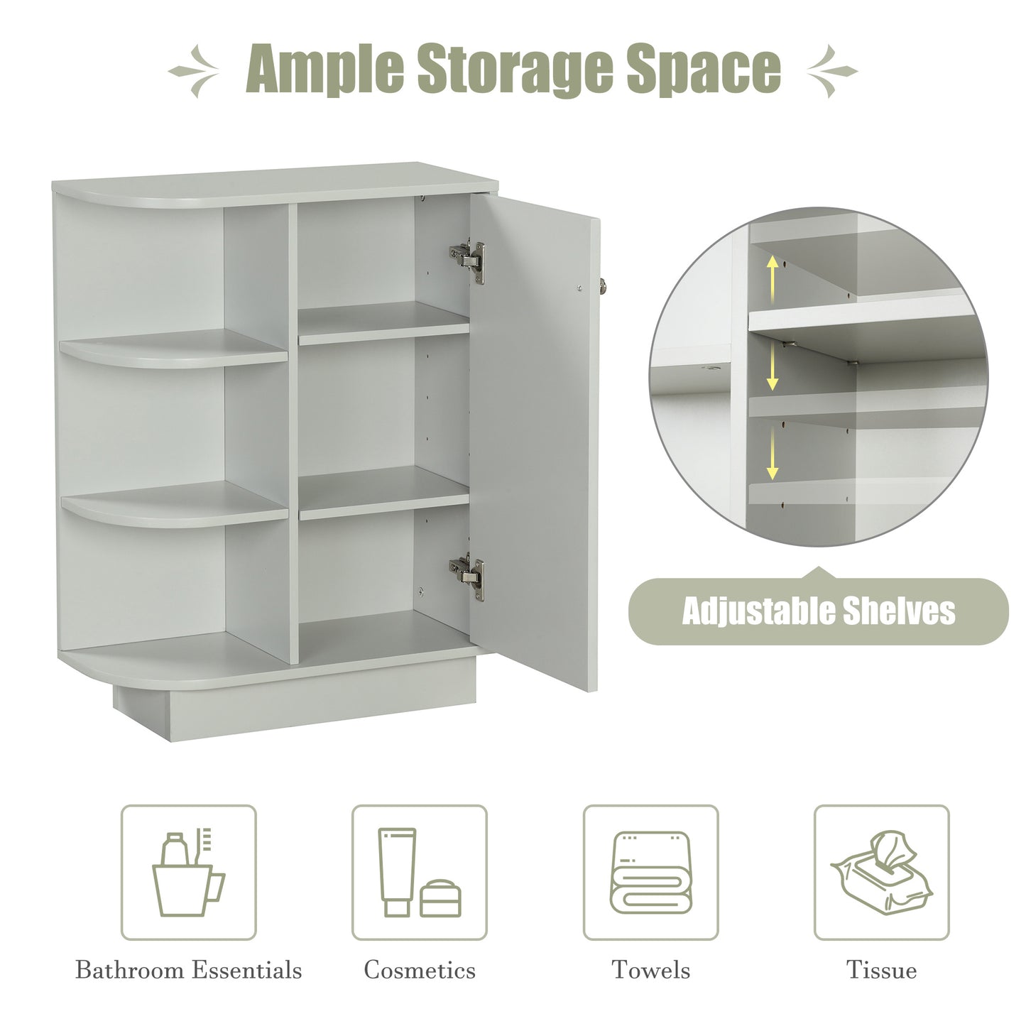 Open Style Shelf Cabinet w/ Adjustable Plates (Gray/Oak)