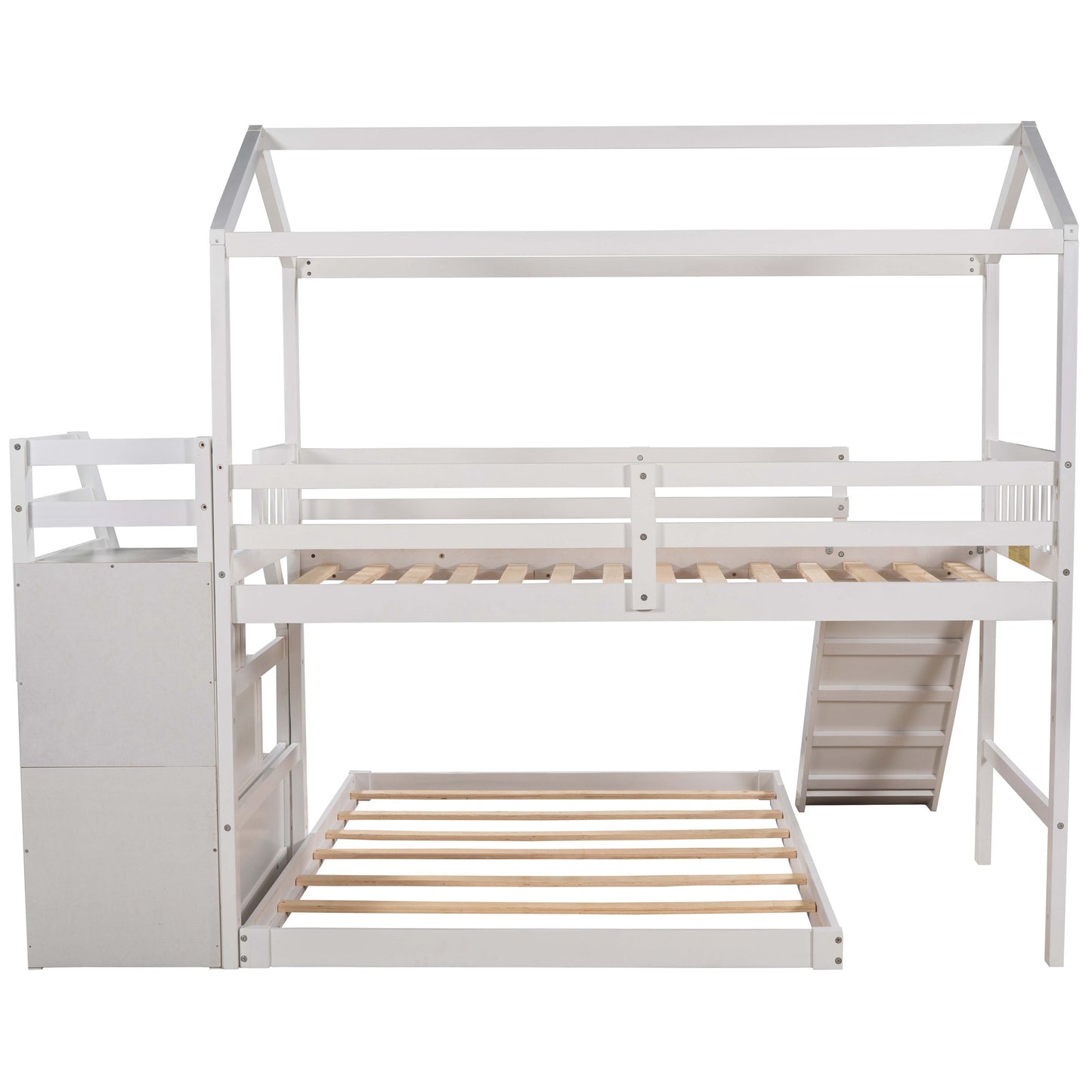 Twin over Full Sized Bunk Bed w/ Convertible Slide & Storage Staircase