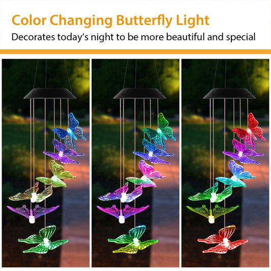 Solar LED Color Changing  Butterfly Wind Chimes