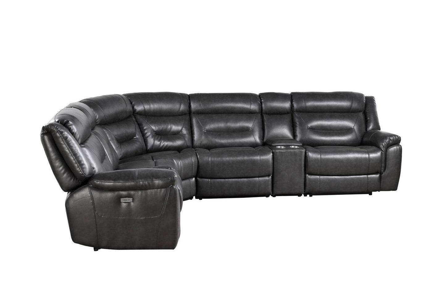 Sectional Sofa (Power Motion), Dark Grey Leather-Aire (6 Seats)