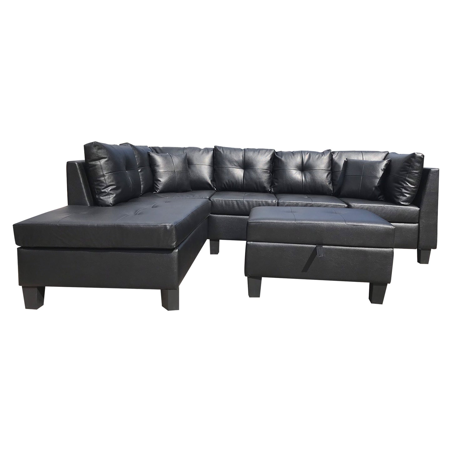 Three Piece Sectional Sofa w/ Chaise lounge and Storage Ottoman