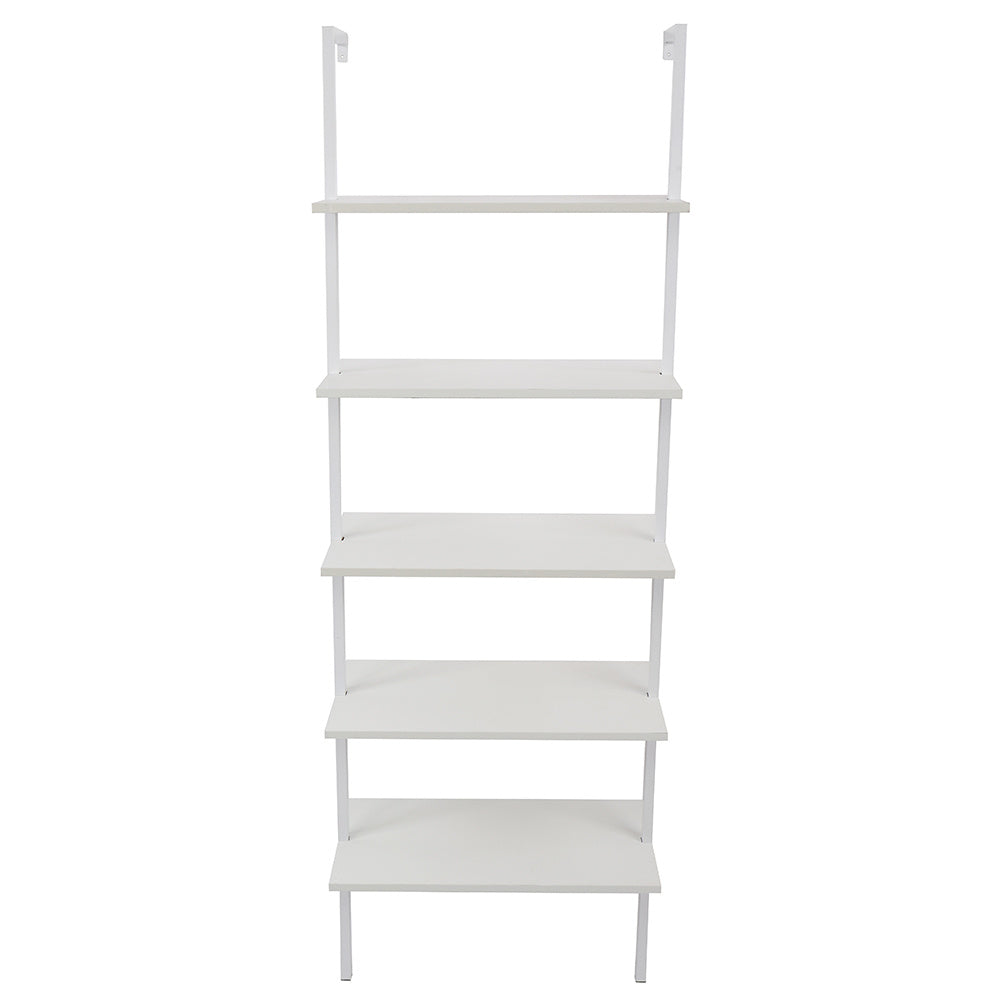 5-Shelf Wood Ladder Bookcase with Metal Frame