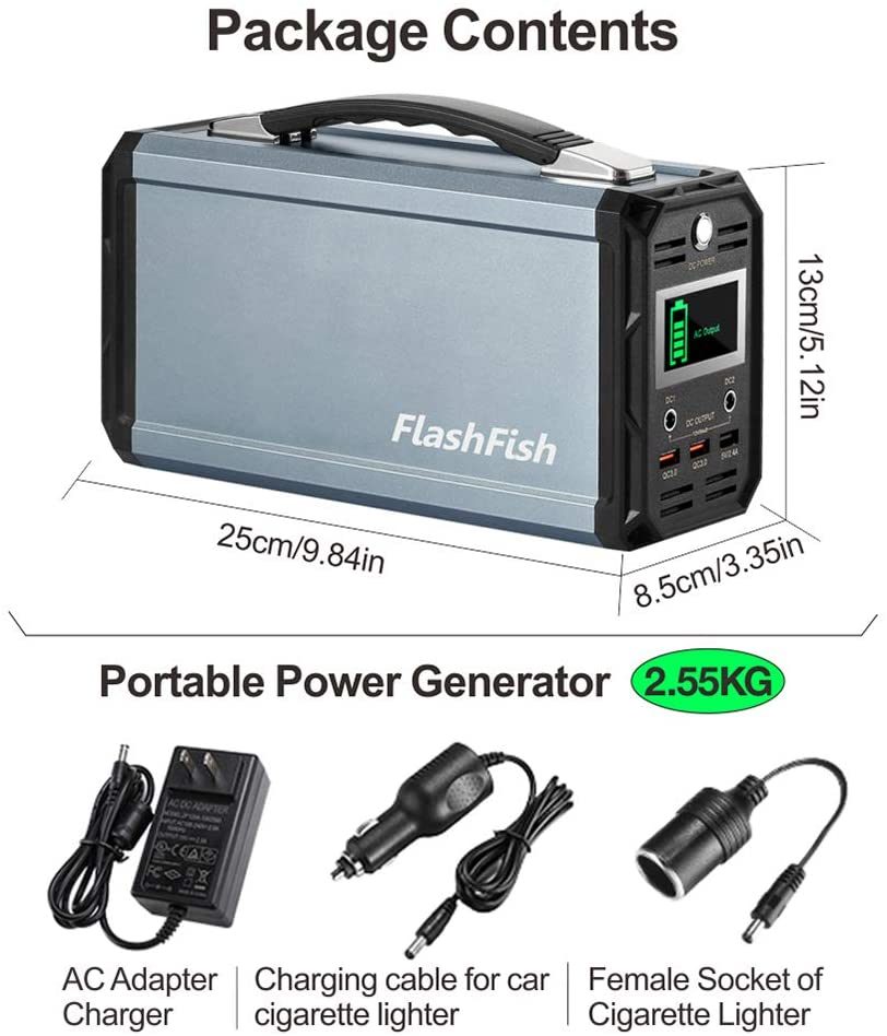 300W Solar Generator, FlashFish 60000mAh Portable Power Station, CPAP Battery Recharged by Solar Panel/Wall Outlet/Car, 110V AC Out/DC 12V /QC USB Ports for CPAP Camp Travel