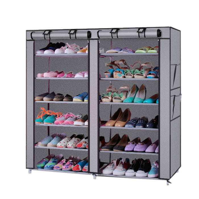 Portable Shoe Rack with Non-Woven Fabric-6-Row, 2-Column, 12 Lattices