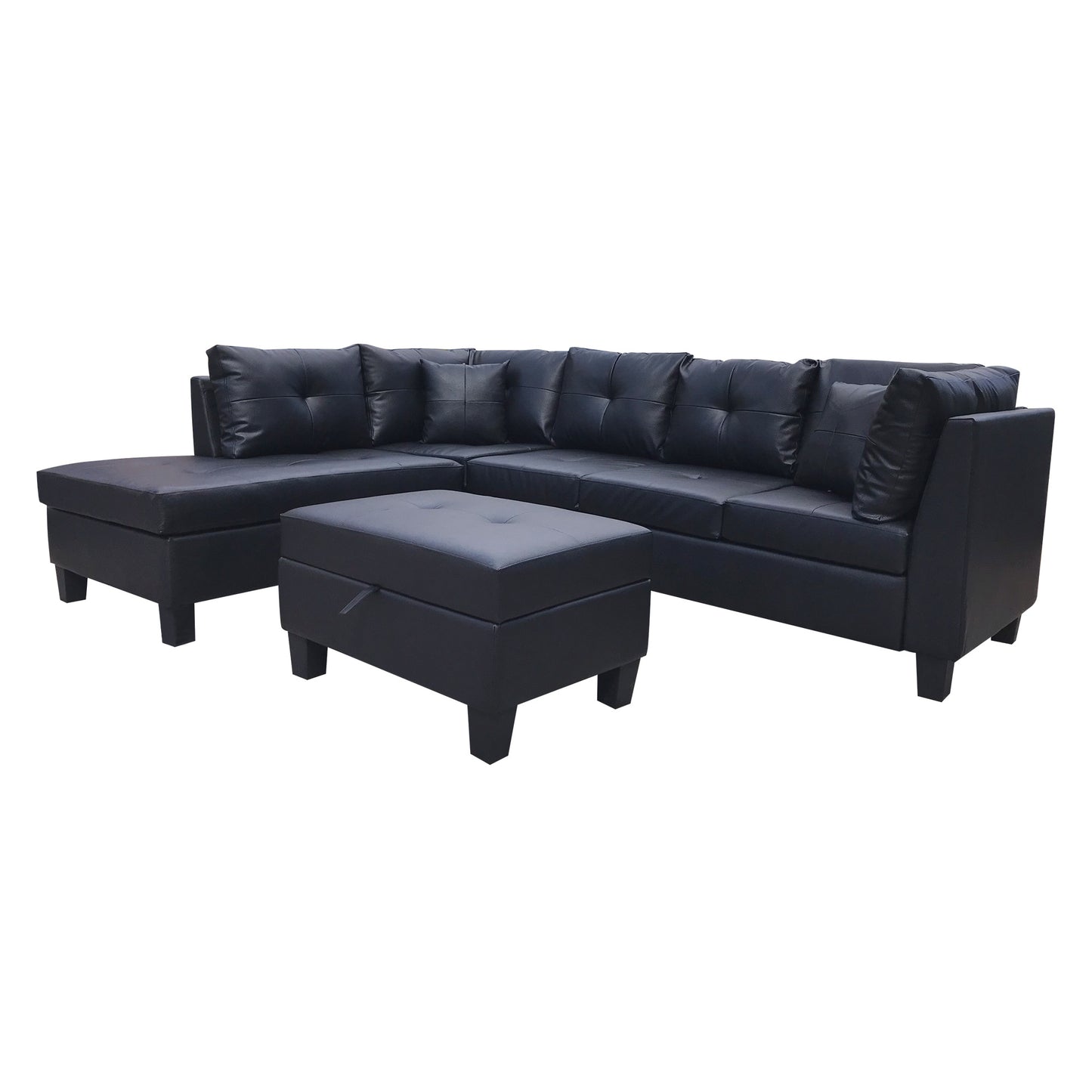 Three Piece Sectional Sofa w/ Chaise lounge and Storage Ottoman