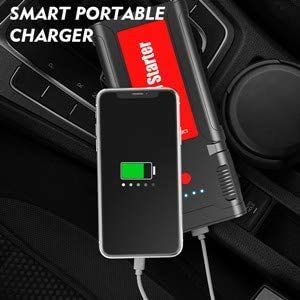 Portable Car Jump Starter- for up to 8.0L Gasoline/6.5L Diesel Engines, Quick Charging